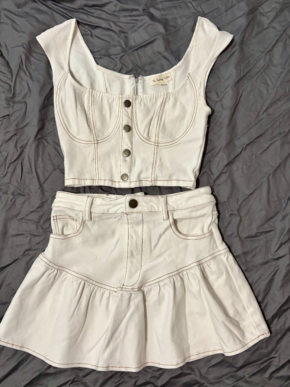 The Vintage Shop Ivory Cap Sleeve and Mini Skirt Set Size Small